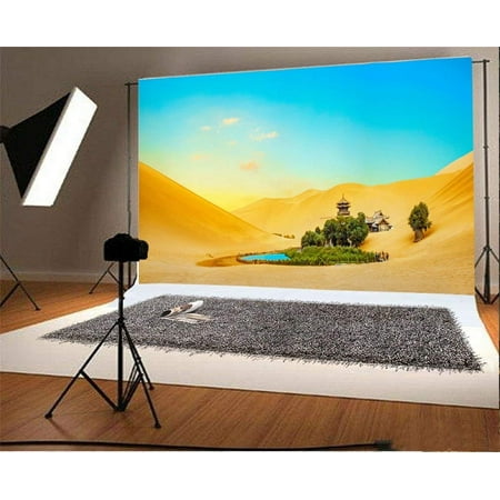 Image of ABPHOTO 7x5ft Photography Backdrop Crescent Spring Dun Huang Desert Landscape Miracle Photo Background Backdrops