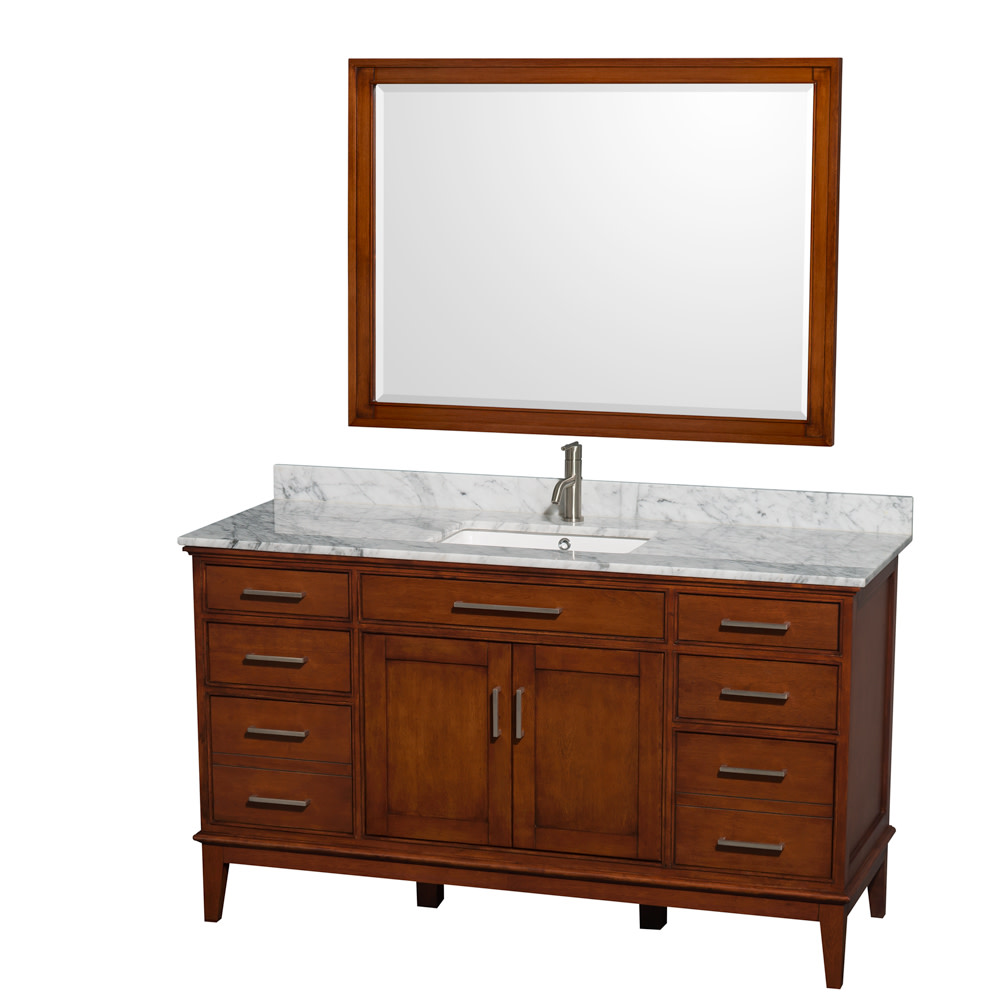 Wyndham Collection Hatton 60 Inch Single Bathroom Vanity In Light Chestnut White Carrera Marble Countertop Undermount Square Sink And 44 Inch Mirror Walmart Com Walmart Com