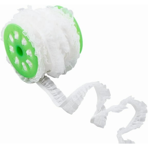 Nylon Layered Pleated Lace Ribbon Wave Edge Lace Trim Clothes Accessories White 7/8 inch(23mm) about 20 Yards/Roll