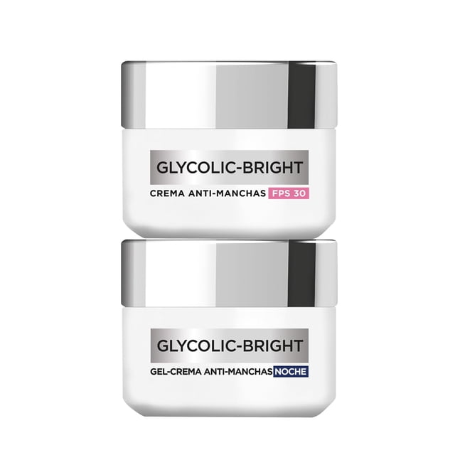L'Oréal Paris Kit Glycolic Bright: Crema día 50ml + Crema noche 50ml con Melasyl, Ácido Glicólico