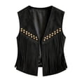 thumbnail image 7 of Lixiuxyad Women's Suede Fringe Vest Western Cowgirl Sleeveless Open-Front Tassel Cropped Tops,Black, 7 of 7