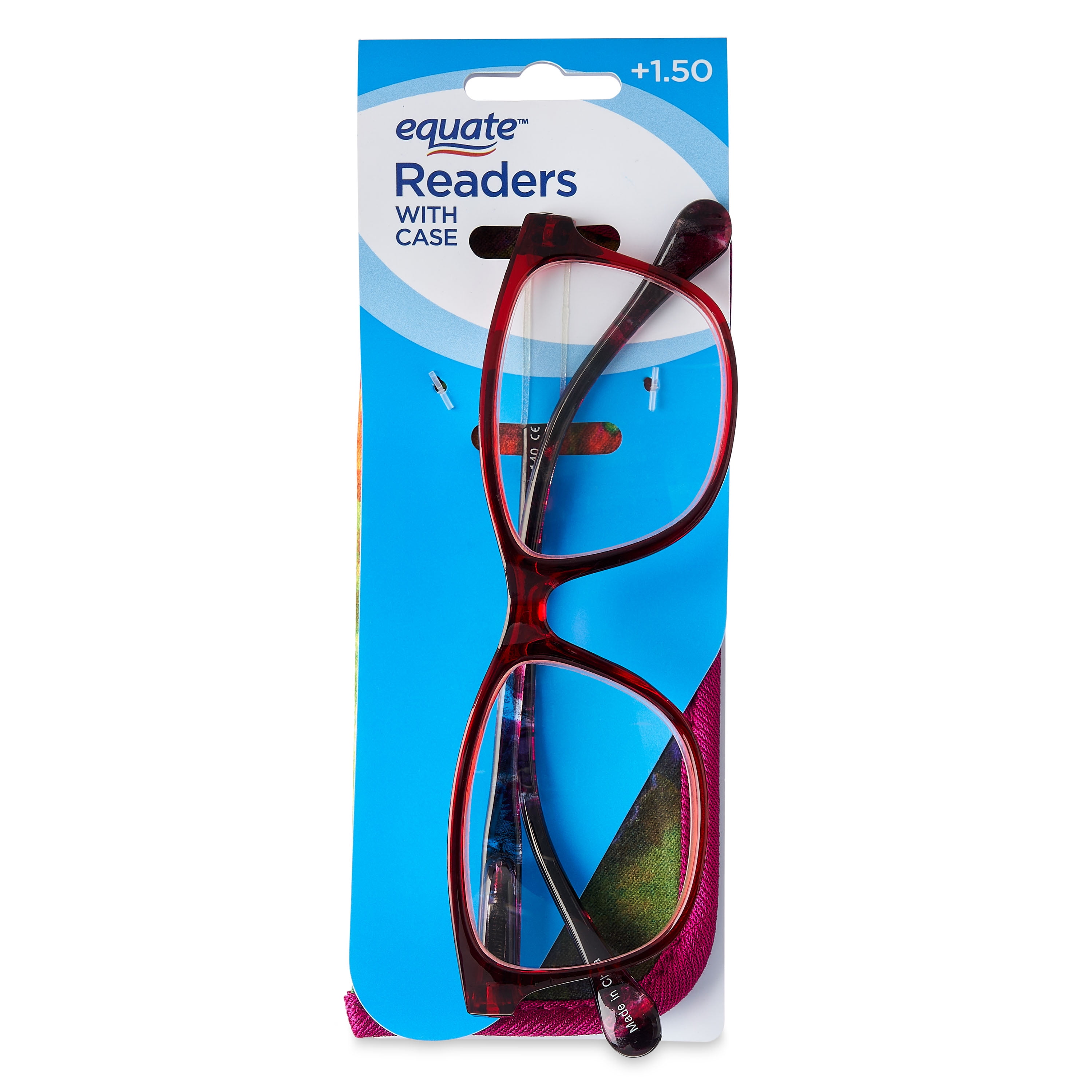 (2 pack) Equate Women's Flora Reading Glasses with Case, Red, +1.50