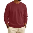 thumbnail image 2 of Mens Fleece Crewneck Sweatshirt Fashion Soft Long Sleeves Solid Color Pullover Fall Winter Thermal Comfy Casual Sweatshirt Wine M, 2 of 6