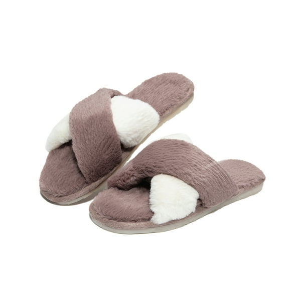 Youloveit Memory Foam Sandal House Slippers Women Pink And Grey Cross Band Foam Slipper Cute Furry Fluffy Slippers For Winter Indoor Outdoor Shoes Walmart Com Walmart Com