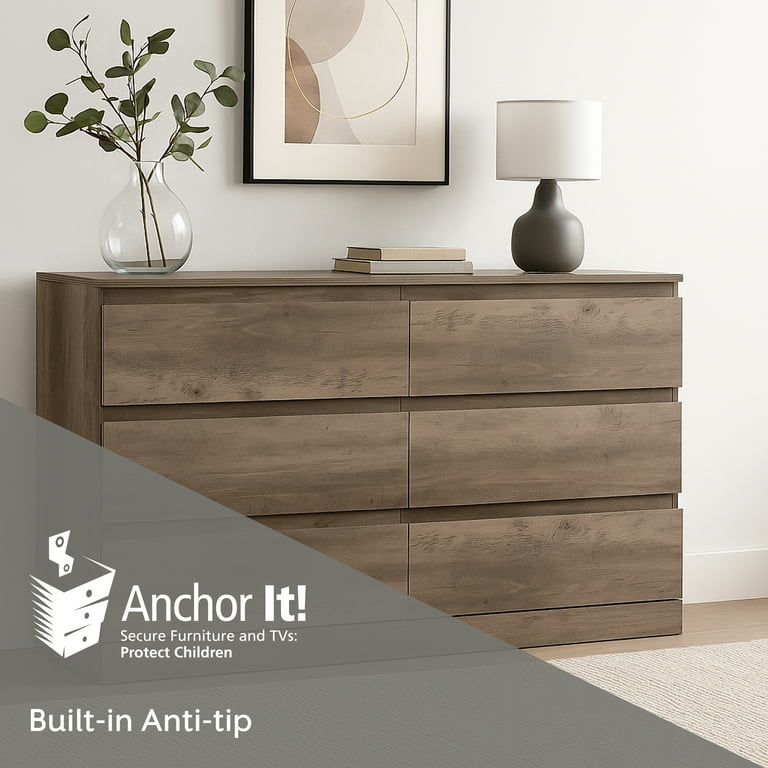 lordページ Brindle 6 Drawer Dresser, Gray Oak, by Hillsdale Living Essentials