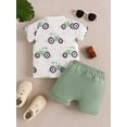 thumbnail image 4 of Baby Toddler Boy Summer Outfit, 0 6 12 18 24 Months 2T 3T Tractor Print Short Sleeve T-Shirt Elastic Waist Shorts Kids 2 Piece Clothing Set, 4 of 8
