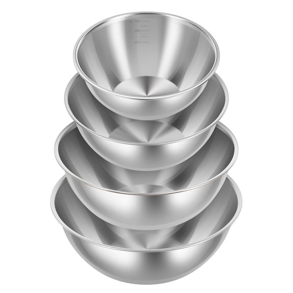 4Pcs Stainless Steel Mixing Bowl Set (0.75, 1.25, 2.2, 3.2 qt) Nesting Metal Bowls One Piece Construction Brushed Finish Ideal as Mixing Bowl for Baking Dough Kneading Salad and Food Prep