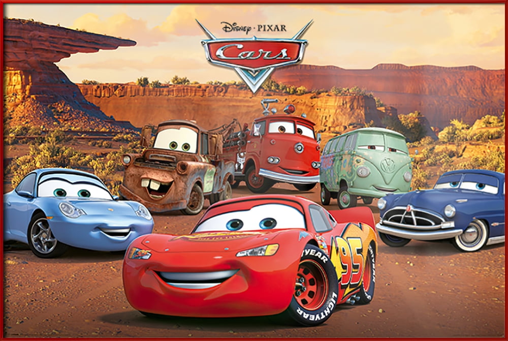 Cars - Framed Disney/Pixar Movie Poster (Characters - Lightning Mcqueen & Friends) (Size: 36" X 24") (Red Plastic -