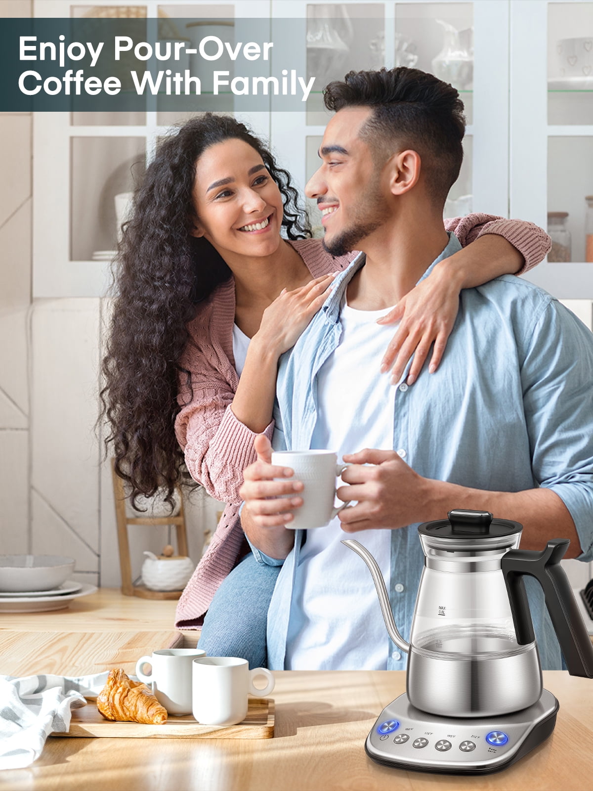 Electric Gooseneck Glass Kettle with Temperature Control 1200W Rapid Boiling Electric Kettle for Pour Over Tea Coffee LCD Display 2H Keep Warm 0.8L Silver Walmart