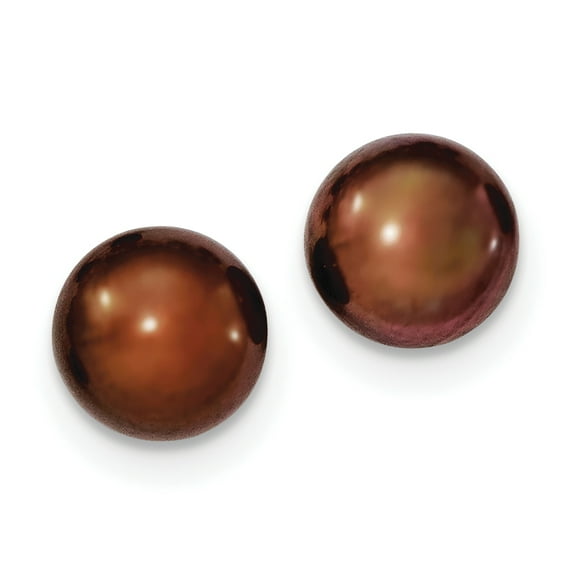 Argent Sterling 10-11mm Marron FW Bouton Cultivé Pearl Stud Ear QE7787