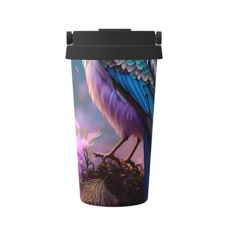 

Fuzoiu Beautiful Flower Blue Bird Print Stainless Steel Travel Mug Vacuum Insulated Coffee Travel Mug Reusable Coffee Cup for Hot and Cold