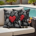 thumbnail image 4 of Red Love Heart Stone Outdoor Waterproof Pillow Covers, Mondern Abstract Art Stones Decorative Square Throw Pillowcase Sofa Cushion Sham for Patio/Couch/Chair, 18"x18" 2 Pack, 4 of 8