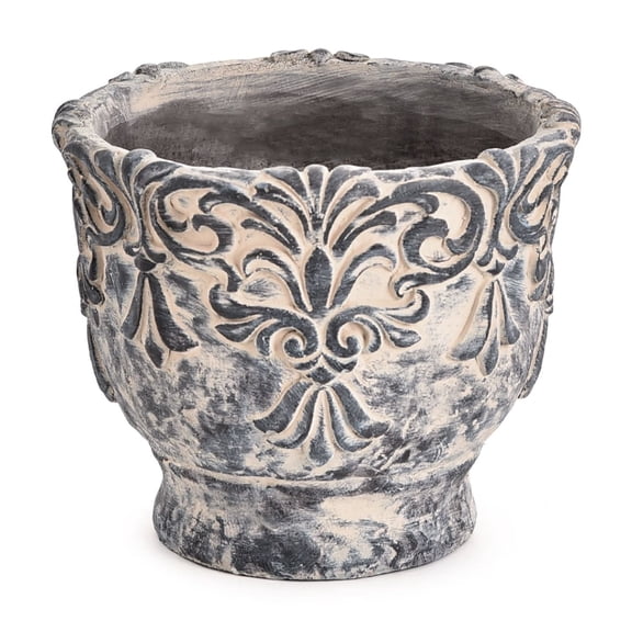 Sungmor 7.3 Inch Cement Plant Pot for Plants, Succulent Planter with Embossed Design, Vintage Concrete Flowerpots with Drainage Hole, Decorative Orchid Houseplant Pot Indoor Outdoor Plant Container