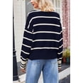 thumbnail image 4 of Split V Neck Classic Striped Pattern Collared Sweater for Women Navy Large, 4 of 4