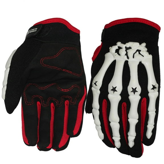 Biker Skeleton Bone Gloves Racing Cycling Motorcycle Mechanics Goth Full Finger, BMX MX ATV Gloves Full Finger Skeleton Bicycle Cycling Motocross