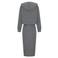 thumbnail image 4 of Trendy Cold Shoulder V Neck Hooded Crop Sweatshirts and High Waist Midi Skirt 2 Piece Fall Sets Solid 2PC Fall Outfits Women, 4 of 6