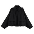 thumbnail image 3 of Women's Solid Color Fashionable Sleeve Long Sleeved Zipper Casual Top Jacket Jacket for Fall and Winter, Batwing Sleeve Pilot Style, Winter Clothes for Women,Black,L, 3 of 5
