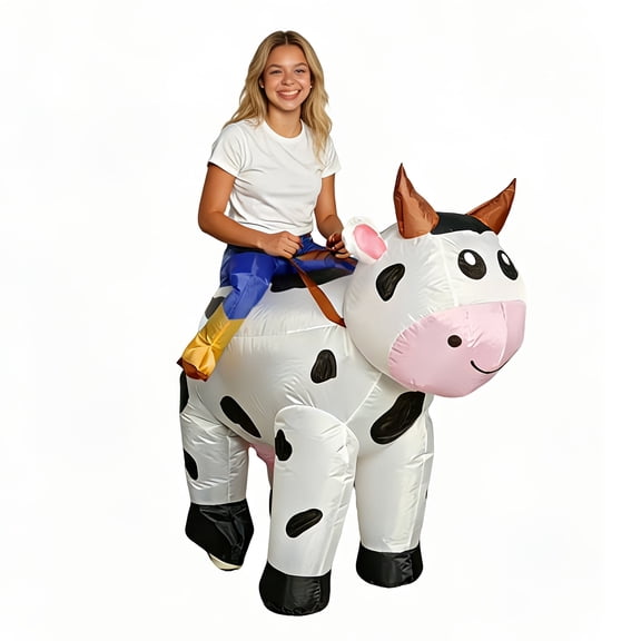 Inflatable Cow Ride-On Costume For Adults - Cute Farm Animal Party Outfit,Height 59"–74.8",Cow