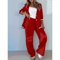 thumbnail image 5 of Women'S Fall Spring 2 Piece Blazer Outfits Business Casual Oversized Jacket Wide Leg Work Pants Red XL, 5 of 9