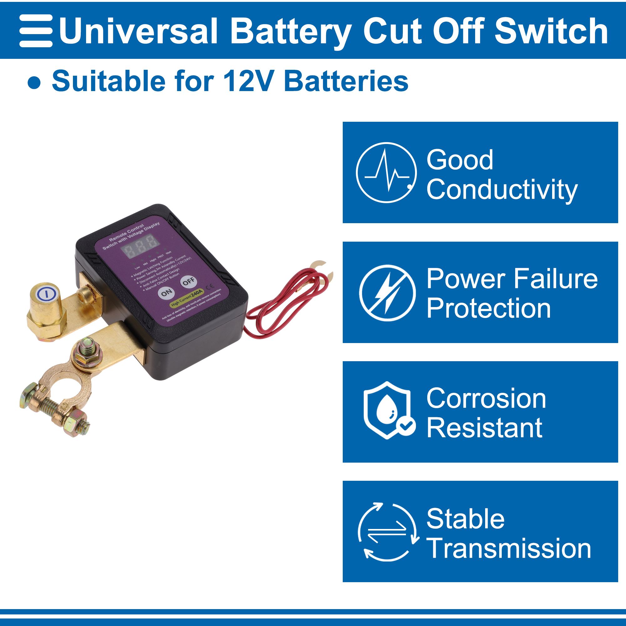 Battery Disconnect Switch 12V Battery Power Cut Isolator Kill Switch ON/Off Batteries Cut Off Switches for Cars Vehicles RVs and Boats 1 Set