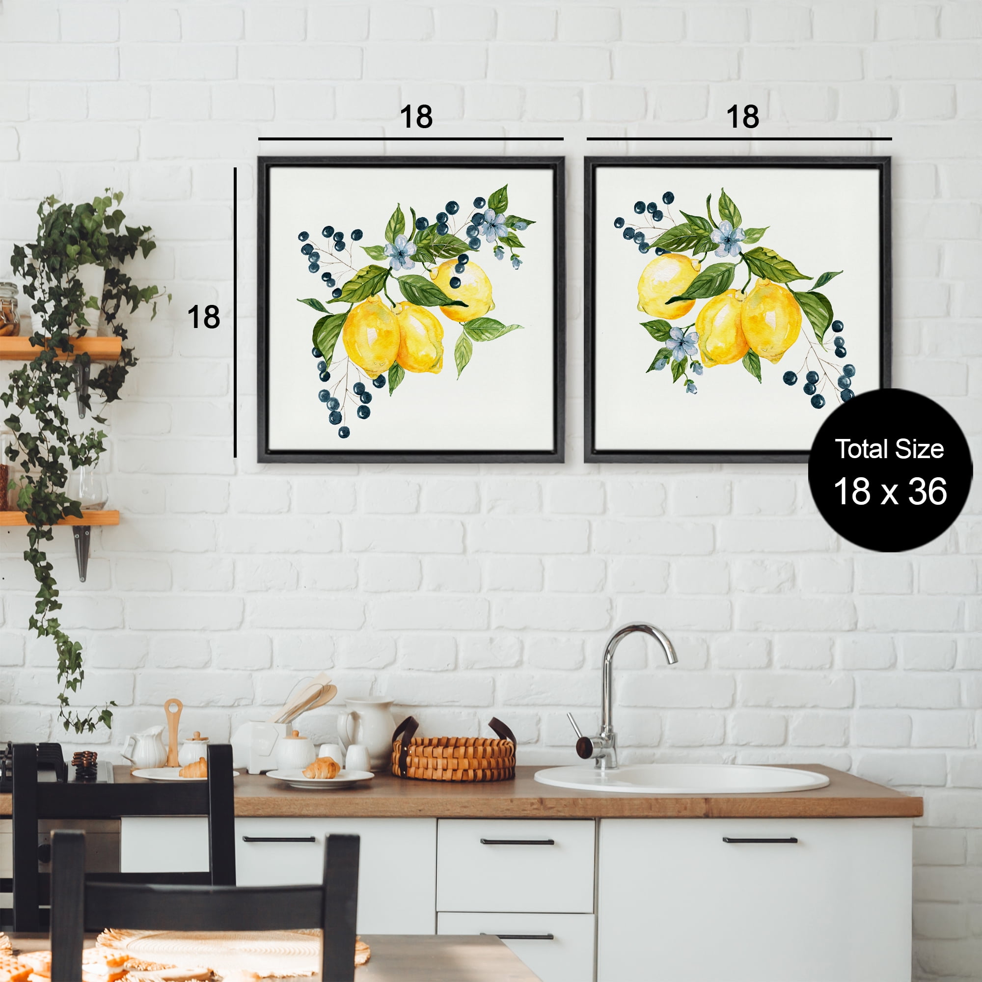 Stupell Industries Citrus & Berries Cluster 2 Piece Black Framed Floater Canvas Set, design by Livi Finn