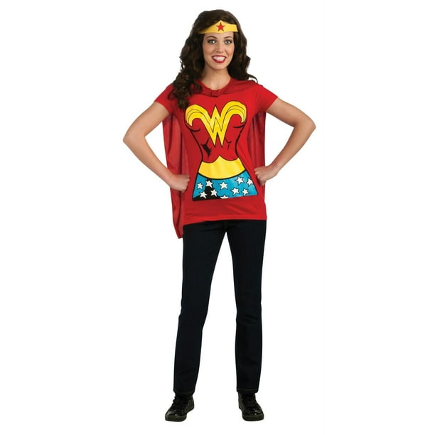 Dc Comics Wonder Femme T-Shirt avec Cape et Bandeau, Rouge, Grand Costume
