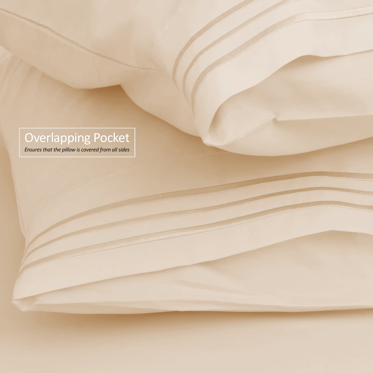 Clara Clark Premier 1800 Microfiber Collection 3-Line Bed Sheet Set, Cal King Size, Beige