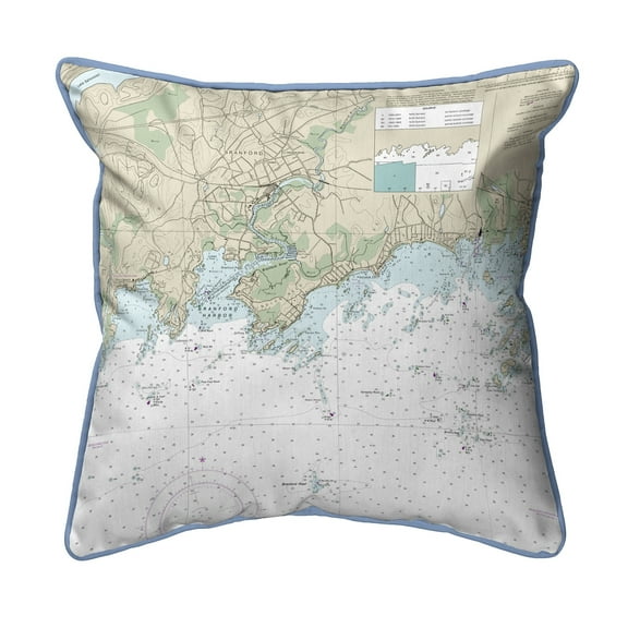 Betsy Drake Interiors Branford Harbor - Indian Neck, CT Nautical Map Large Corded Indoor/Outdoor Pillow 18x18