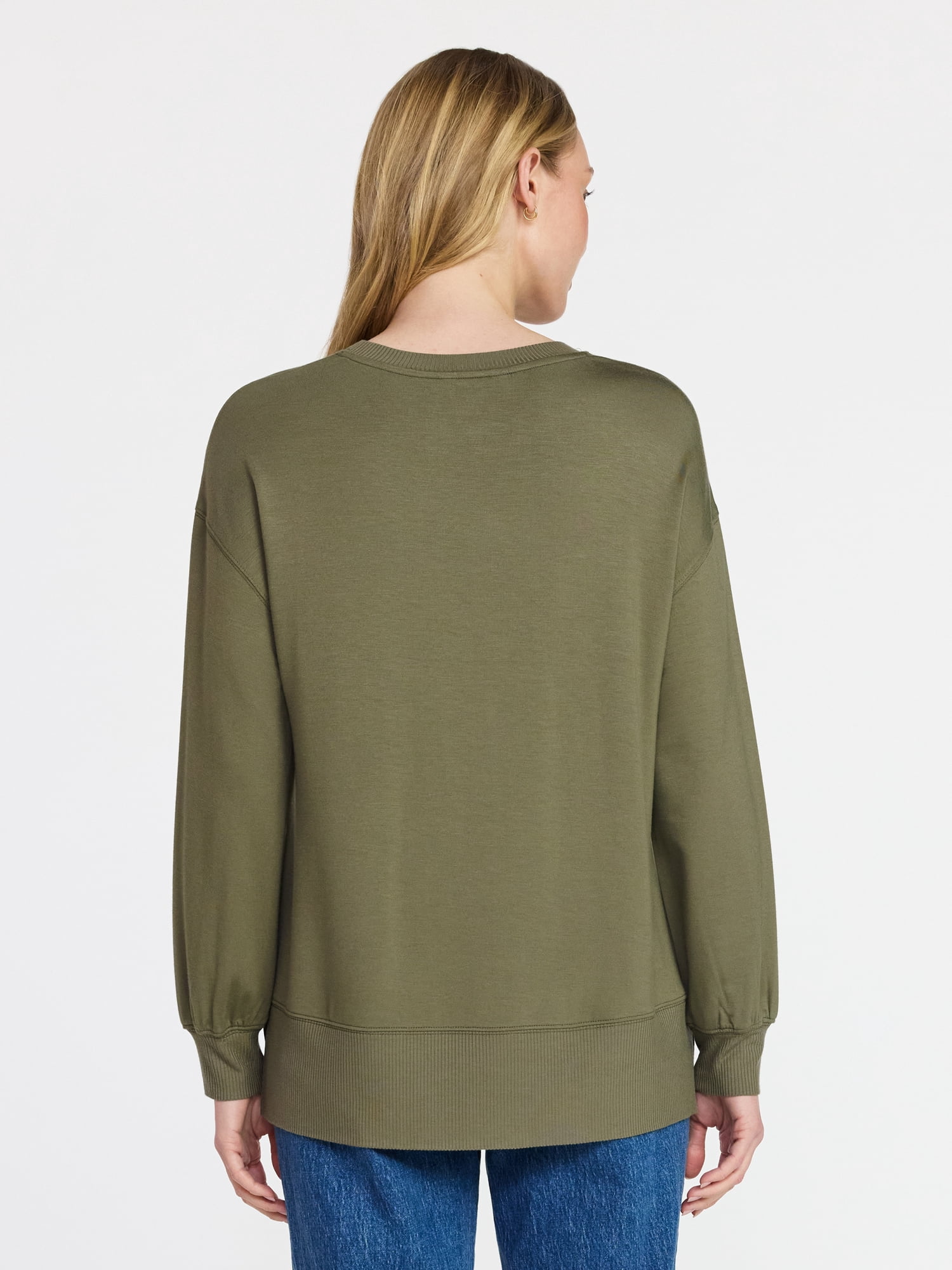 Time and Tru Women's French Terry Tunic Top with Long Sleeves, Sizes XS-XXXL