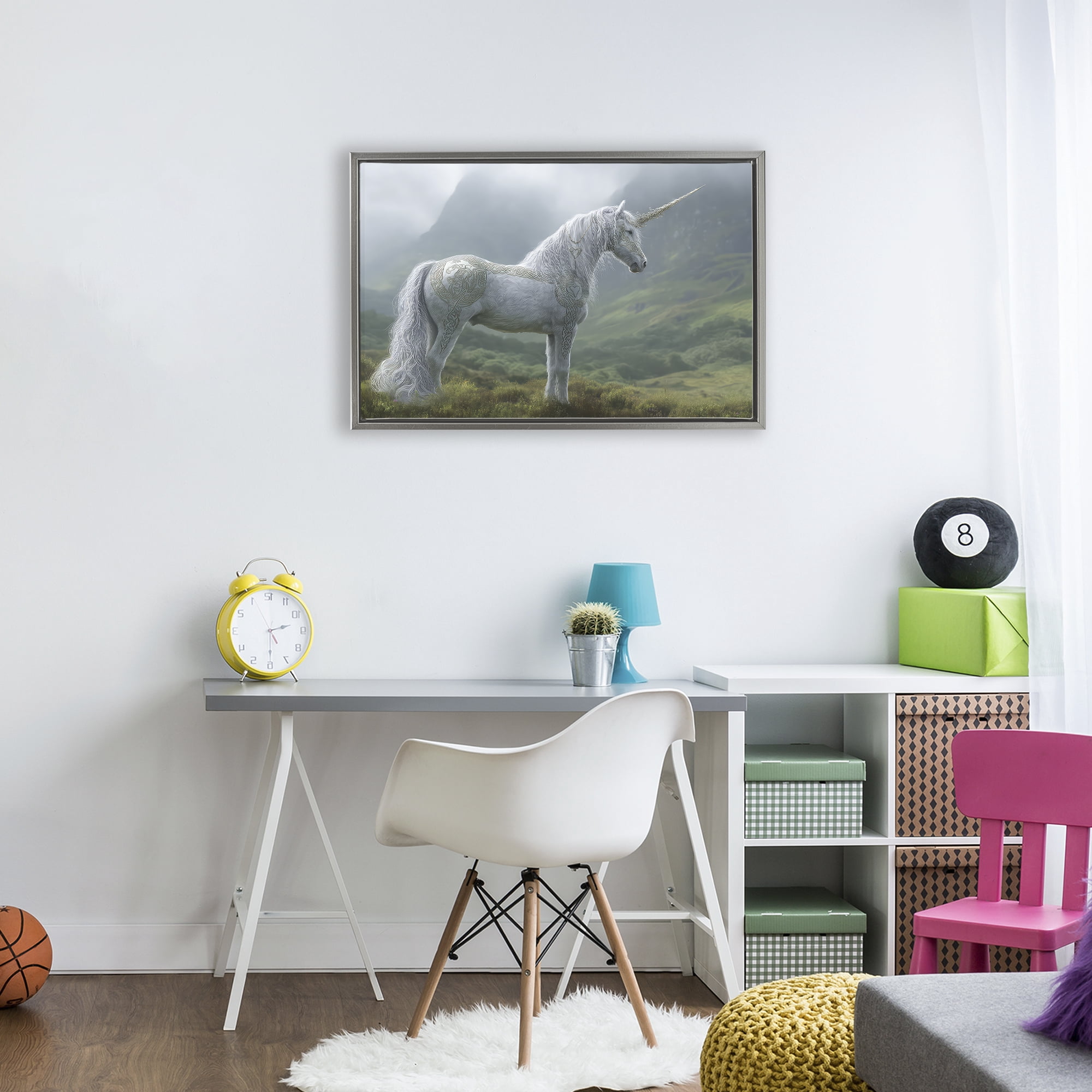 Stupell Industries Elegant Celtic Unicorn Gray Framed Floater Canvas Wall Art, design by The Wands Want