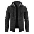 thumbnail image 2 of DHFJKG Mens Zip Up Hooded Sweater Jackets With Fuzzy Lining Solid Color Warm Cardigan Knitted Hoodies Coat With Pockets Comfort Outerwear, 2 of 5