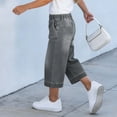 thumbnail image 7 of Jewelreauty Girls' Jean Capris Drawstring Elastic High Waist Denim Capri Pants Wide Leg Jeans 4-15 Years (12-13Years, Dark Gray), 7 of 7