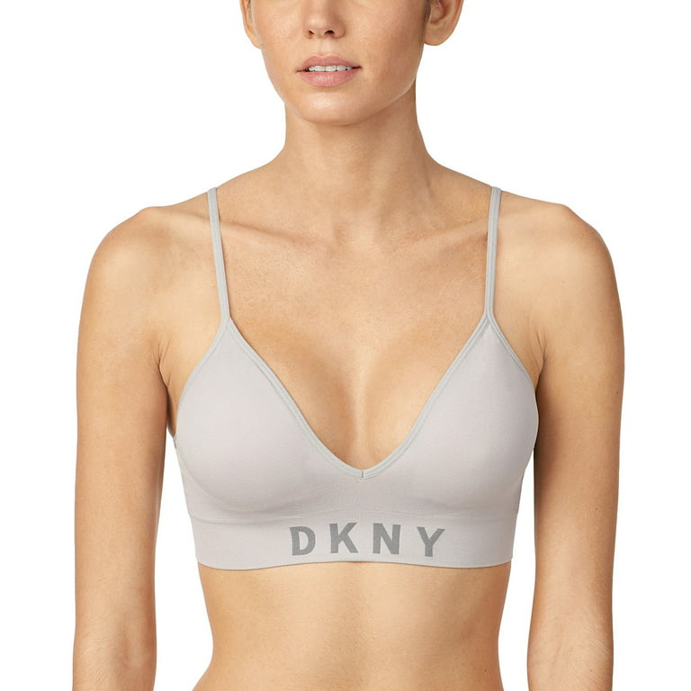 DKNY Women's Seamless Bralette, 2 Pack, (Black/Nude, Large) 