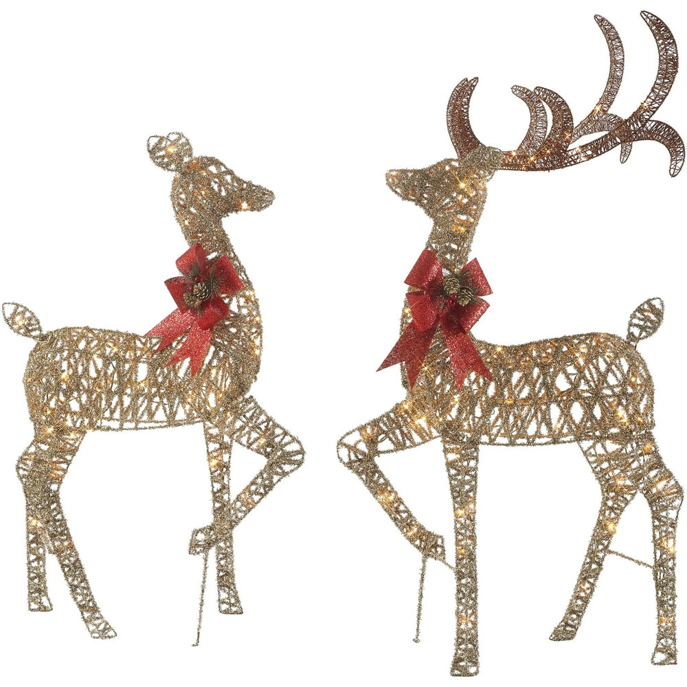 Holiday Time LightUp Glittering Tinsel Deer Family 150 Lights for