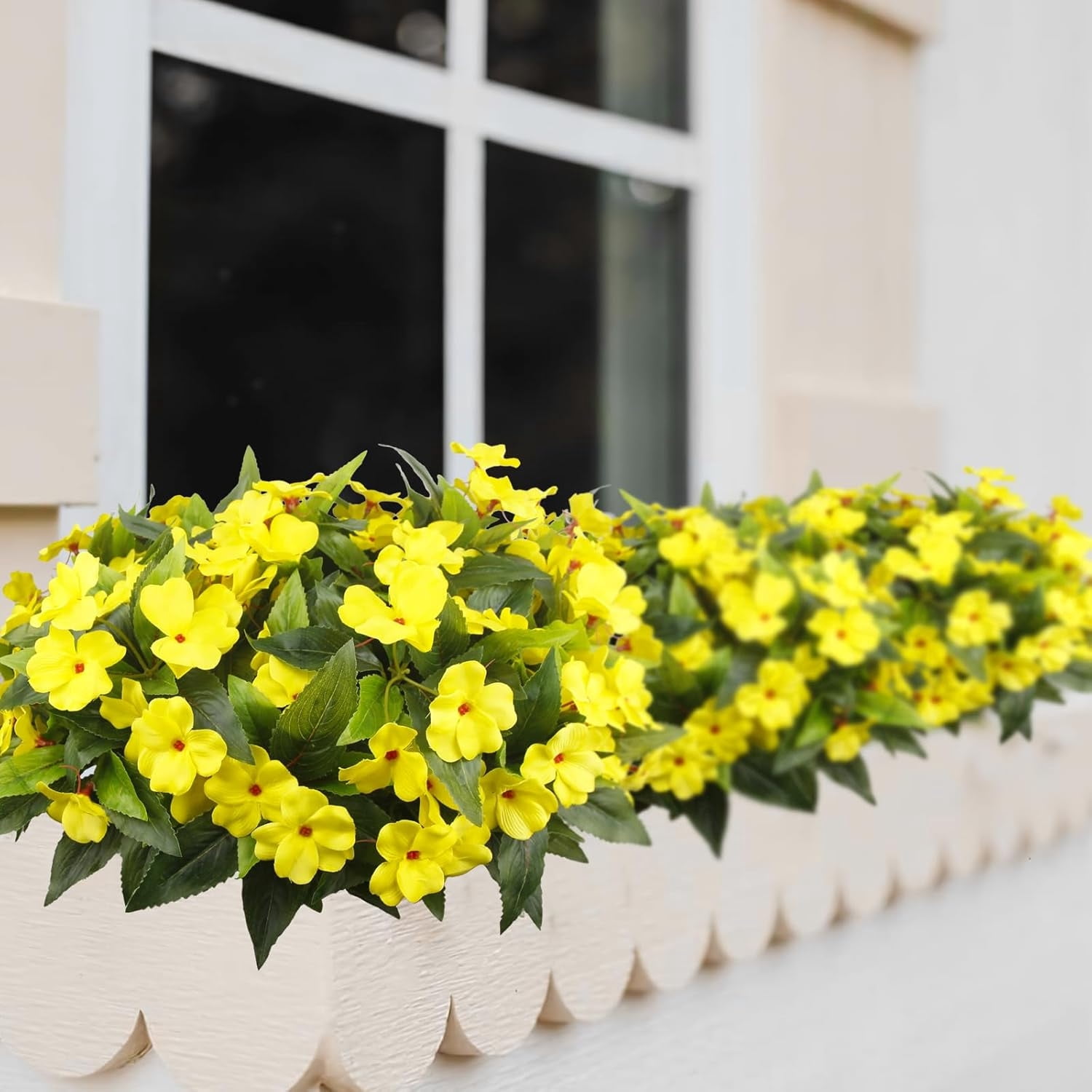 Topboutique Artificial Flower Impatiens 4 Pcs 7 Branches Silk Balsam Bouquet Flowers Fake Flowers Greenery for Balcony Garden Bonsai Decoration (Yellow)