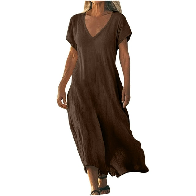 Yuyuzo Robes pour Femmes Robe Maxi à Col en V Fluide Robes d'Été Boho Tenue de Plage Longues Robes
