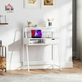 thumbnail image 2 of ZOPan Home Office Desk, Computer Desk with A Frame for Small Spaces, Writing Table with Drawer and Storage Shelves, White, 2 of 10