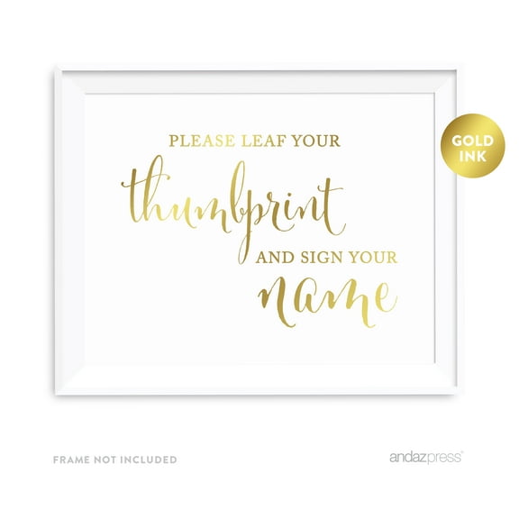 Leaf Your Thumbprint Metallic Gold Wedding Party Signs