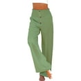 thumbnail image 1 of Pantalones palazzo de lino de cintura alta y pierna ancha para mujer, con cordón y bolsillos, 1 of 6