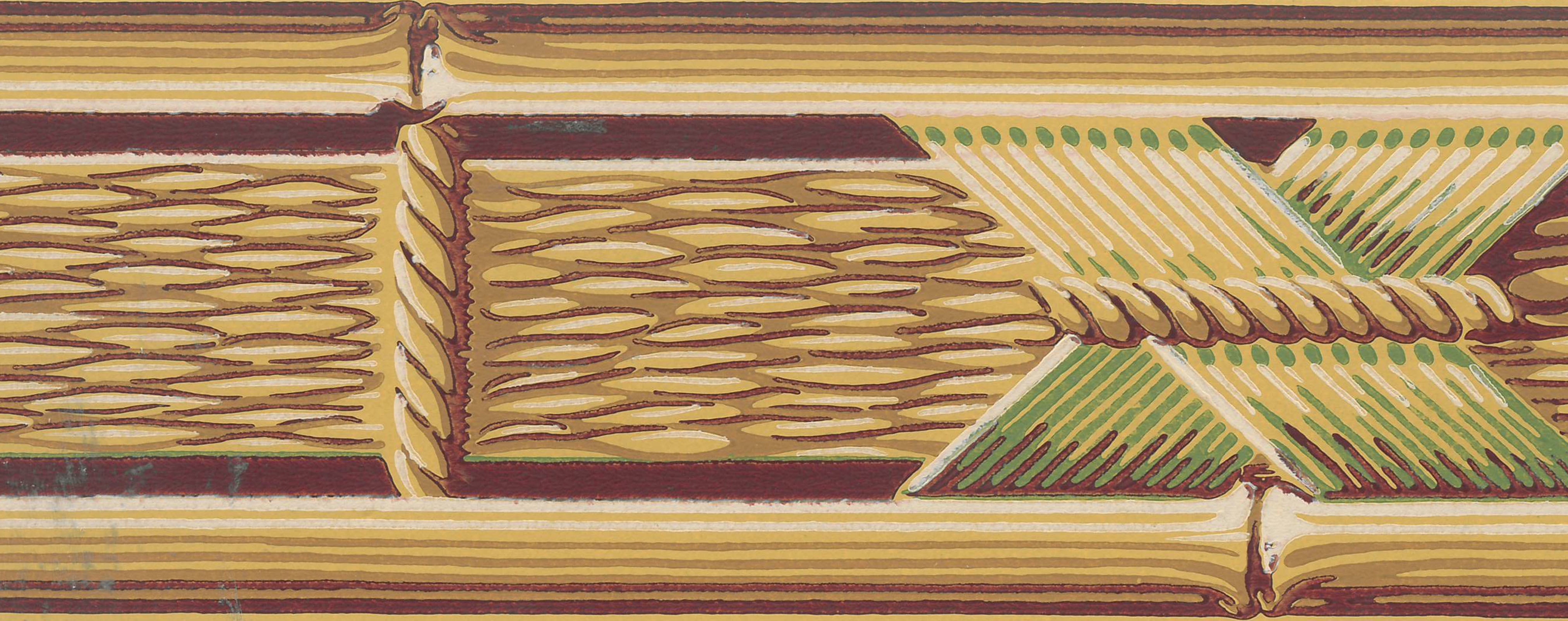 Dundee Deco Prepasted Wallpaper Border - Abstract Bamboo Trellis In Green, White, Brown (15ft X 5.5in)