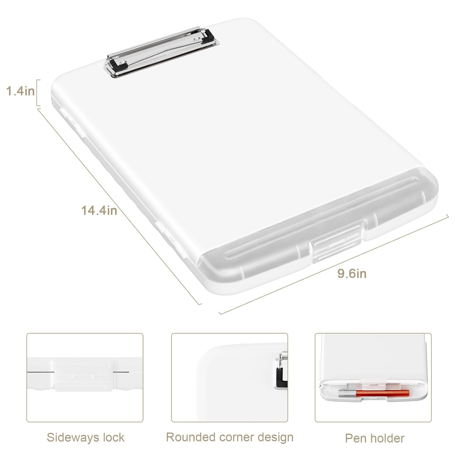 Clipboard with Storage, 8.5 x 11 Organization Box with Pen Holder and A4 Legal Paper Folder, Folio & Side-Opening, Low Profile Clip,for Nurses,Teachers, Size 14 x 9.6 x 1.2 in