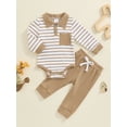 thumbnail image 4 of Elippeo Baby Boys Pants Set, Long Sleeve Striped Romper with Pants Fall Outfit for Casual Daily 3 6 9 12 18 Months, 4 of 9