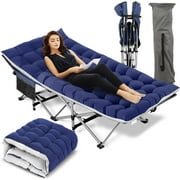 Veeboto 900lbs Folding Camping Cot with Upgrade Mattress & Carry Bag & Side Pockets, Heavy-Duty Folding Bed for Adults, Portable Folding Bed for Home, Camping&Office, Blue