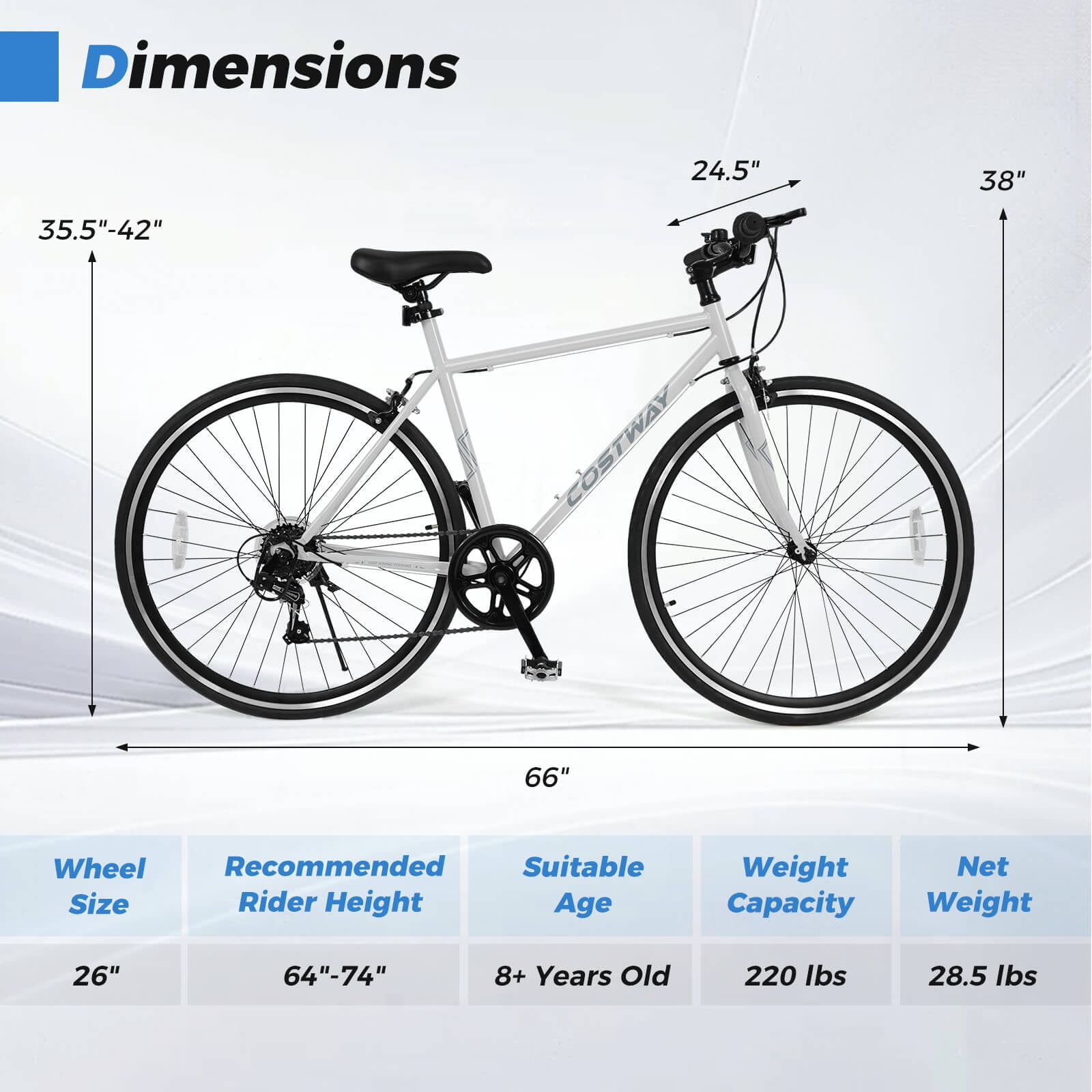 Costway 6-Speed Cycling Bike with All-terrain Rubber Wheels Dual Brakes Adjustable Saddle Gray