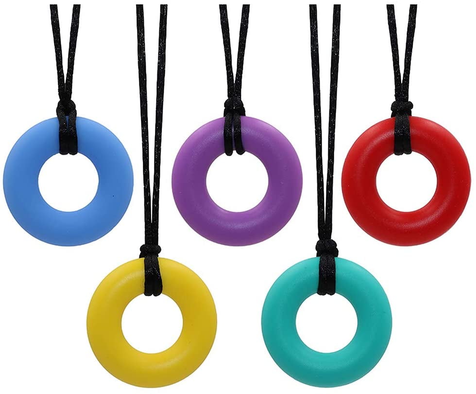 Biting Needs 5 Pack Anxiety,Teething ,Silicone chewlery Oral Motor Sticks for Kids with ADHD Autism Chew necklaces for sensory kids,Pendant Chewable Jewelry Set for Boys and Girls 