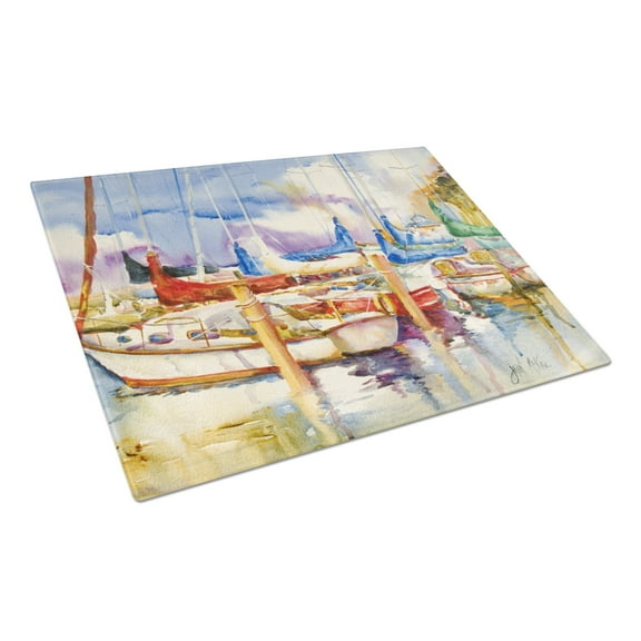 Caroline's Treasures Run Away Sailboats Glass Cutting Board Large