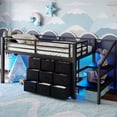 thumbnail image 4 of Harper & Bright Designs Twin Size Low Loft Bed with Storage Drawers and Shelves, Metal Loft Bed Frame with Storage Stairs and Lights, Black, 4 of 12