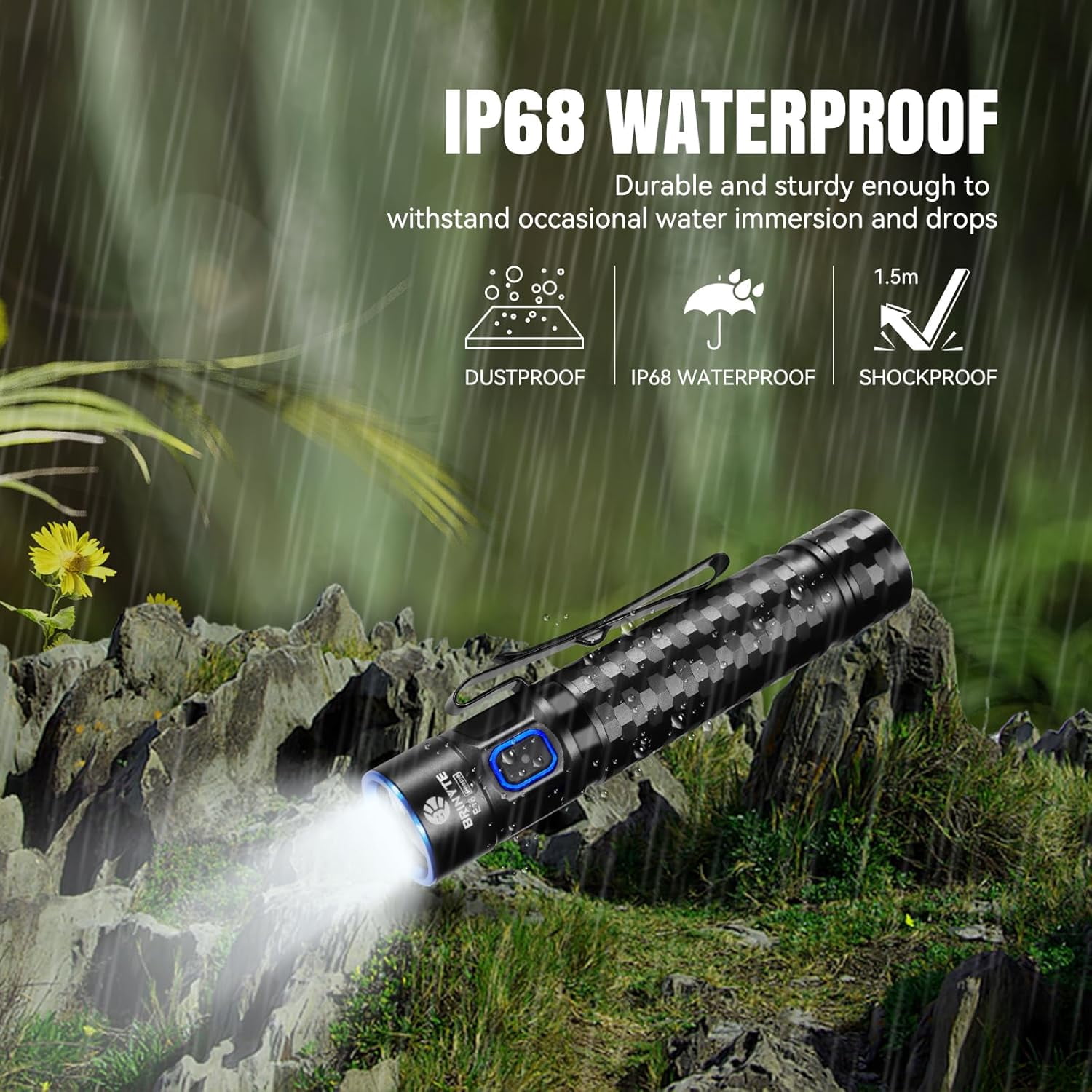 Brinyte E18 Rechargeable Flashlight LED 1200 Lumens, Super Bright Tactical Flashlight, IP68 Waterproof Handheld Light with Magnetic Base, Pocket Light for Outdoor, Camping & Emergency