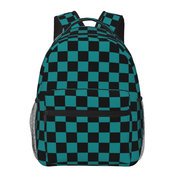 Fotbe Black And Teal Checkerboard Mochila Casual con Estampado para Escuela, Viajes y Actividades al Aire Libre - Duradera, Ligera y Cómoda