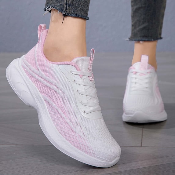 Women's Casual Sports Shoes with Breathable Mesh Lace-Up Running Shoes, Lightweight, Non-Slip Thick Sole, Suitable for Daily Walking and Playing Tennis